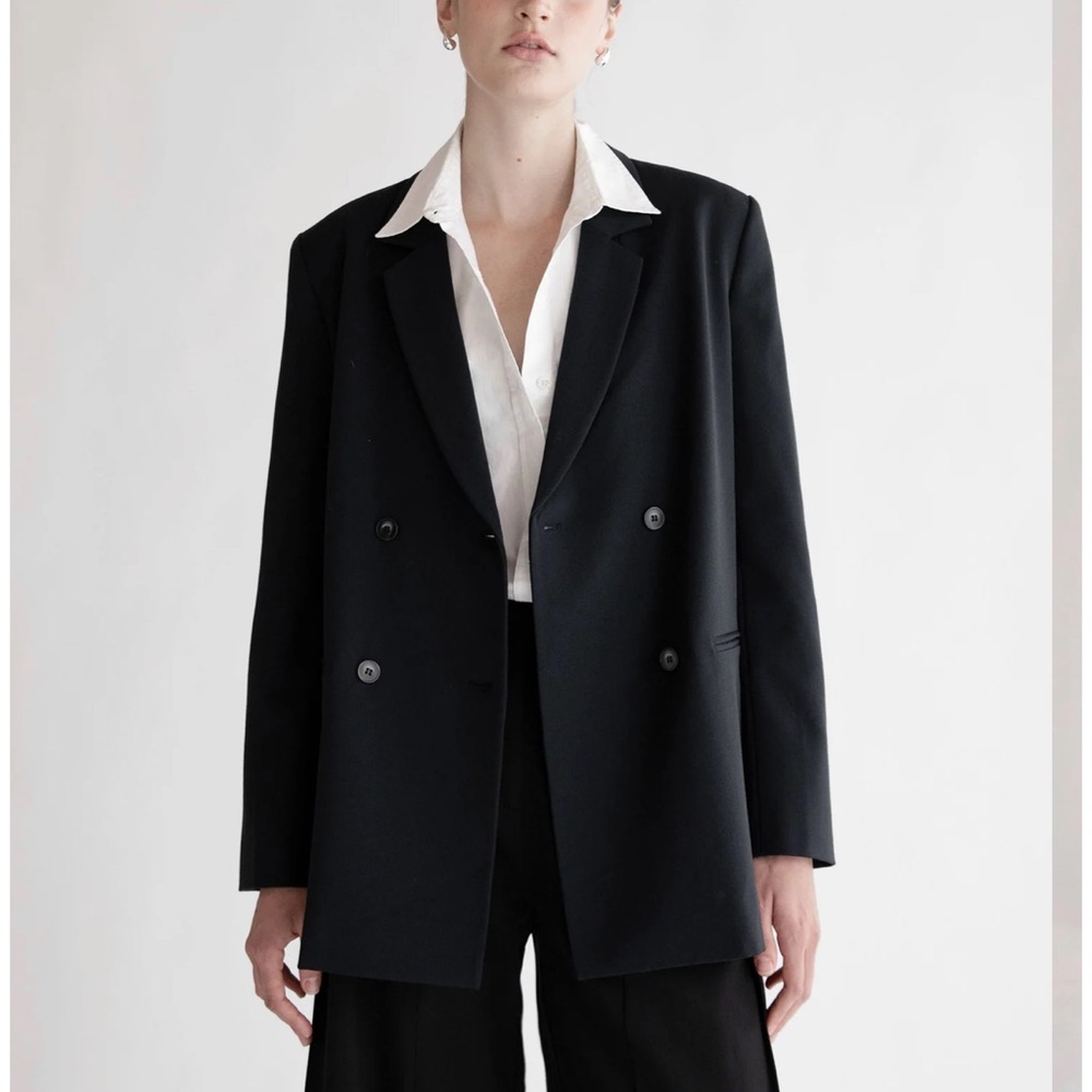 NWT OAK + FORT Double-Breasted Oversized Black Blazer